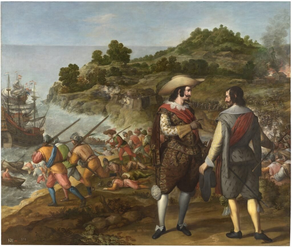 L'événement représenté est la défense et la récupération de la baie de Porto Rico après l'attaque, en septembre et octobre 1625, d'une flotte de dix-sept navires de la Compagnie néerlandaise des Indes occidentales (West Indische Compagnie) commandée par le général Baldwin Henry (Bouwen heijnsz. ou Boudewijn Hendrickszoon).